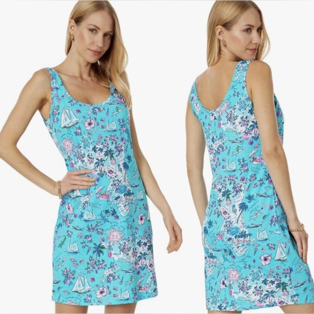 Lilly Pulitzer Turquoise Floral Sailboat Mini Dress